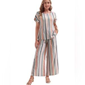 Emery Rose Plus Stripped Pants Suit
